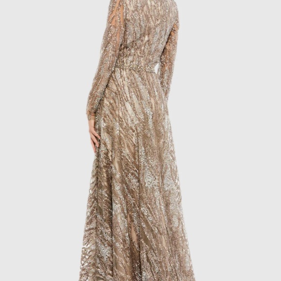 Mac Duggal Dress 79261 Mocha Sequin Long Sleeve Bateau A-Line Size 14 $798 - Picture 8 of 11
